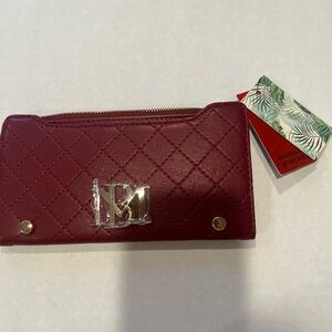 Badgley Mischka’s Burgundy Quilted Women's Vegan Leather Wallet NWT